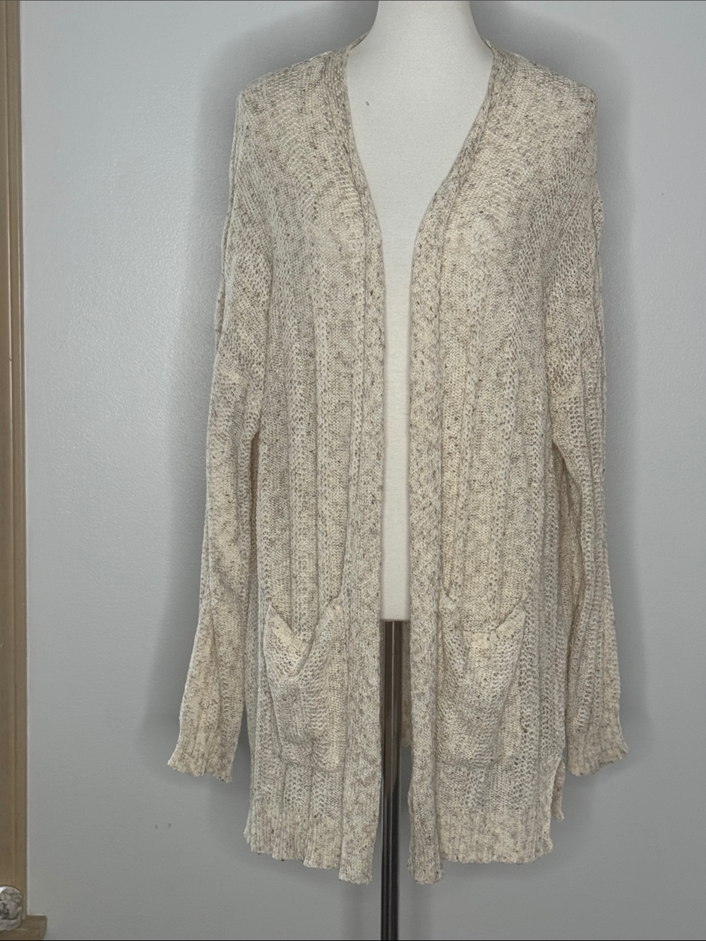 Blu Pepper Open-Front Cream Marled Knit Cardigan